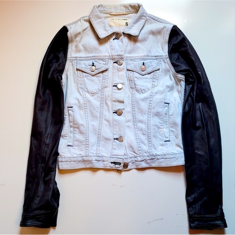 Rag & bone leather sleeve jean jacket women's small